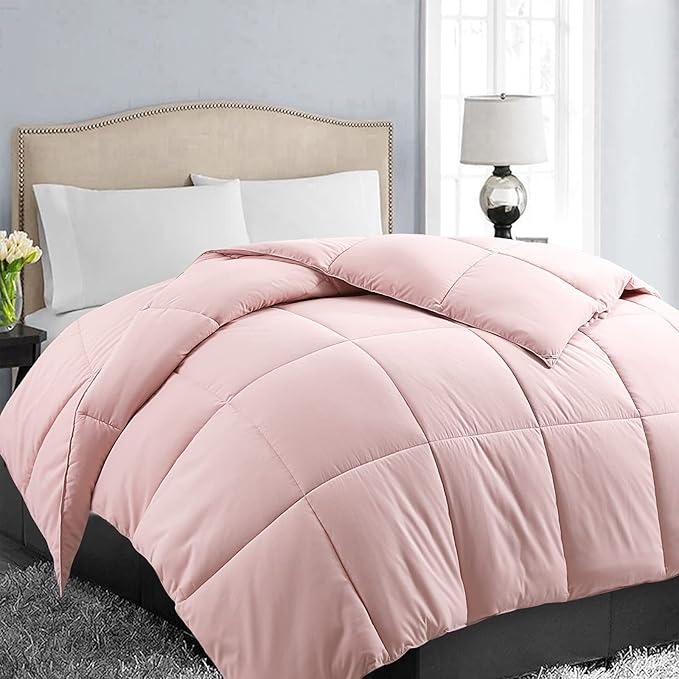 EASELAND Oversized Queen Down Alternative Comforter - Quilted Duvet Insert for All Seasons, Soft Lightweight with Corner Tabs, Summer Winter Warm Bedding, Pink 98×98 Inches