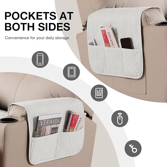 VANSOFY Recliner Chair Covers 100% Waterproof Seat Cover with Arm Reclining Cover Non-Slip Recliner Chair Covers Furniture Protector Washable Slipcover with Pocket for Pets, Dogs(Off White, 25")