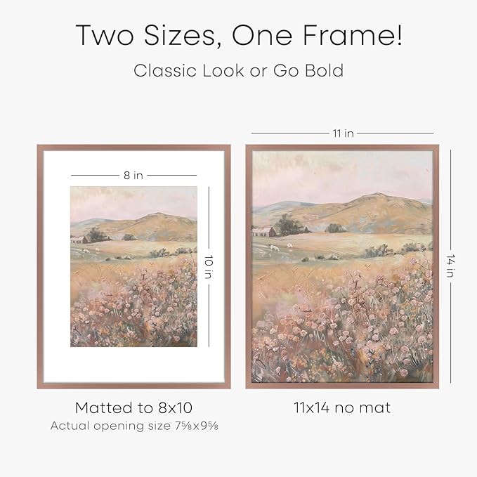 Homeforia Mocha 11x14 Picture Frame, High End Metal 11x14 Poster Frames with Mat 8x10, 11 x 14 Mocha Frame Matted to 8 x 10 inch Photo, 11 by 14 Thin Hanging Frames, Tempered Glass, Wall Kit, Set of 1