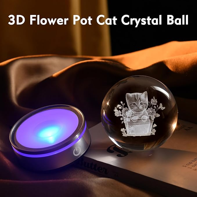 IFOLAINA Cat Themed Gifts for Women Christmas 3D Crystal Ball for Her Mom Girls Cat Lover Gifts for Women Birthday Glass Globe Decor for Bedroom