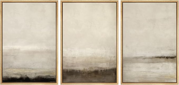 SIGNWIN Framed Canvas Print Wall Art Set Misty Horizons Tranquil Scenery in Monochrome Abstract Modern Art Bohemian Decorative for Living Room, Bedroom, Office - 24"x36"x3 Natural