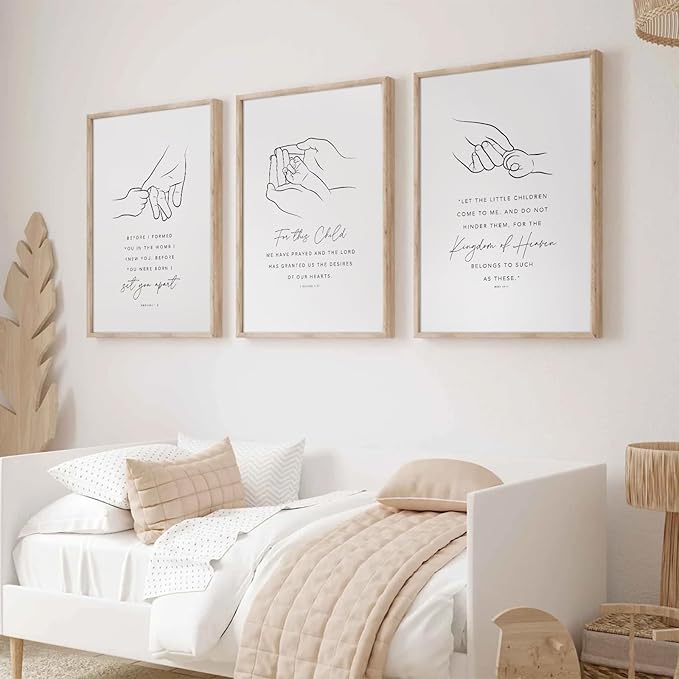 Joocrise Nursery Scripture Wall Art Set of 3 Nursery Bible Verse Wall Decor Baby Christian Canvas Art Christian Artwork Bible Verse Poster for Kids Room 16x24 Inch Unframed