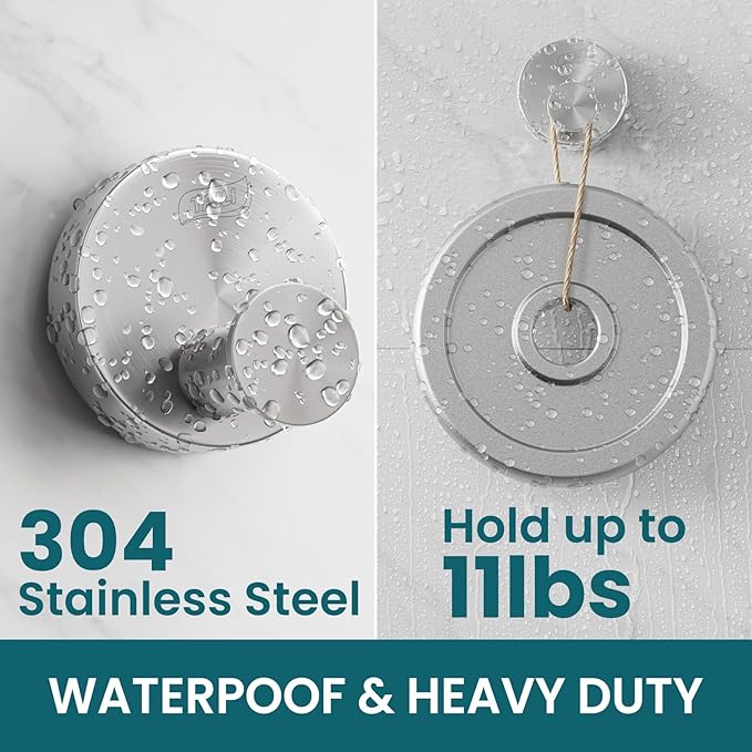 TAILI 304 Stainless Steel Bathroom Suction Hooks for Towel, Bathrobe, Loofah, Patented Strong Suction Cup Holder, No Damage Hanging Glass Shower Wall Hook, Classic Round, 2 Pack, Silver