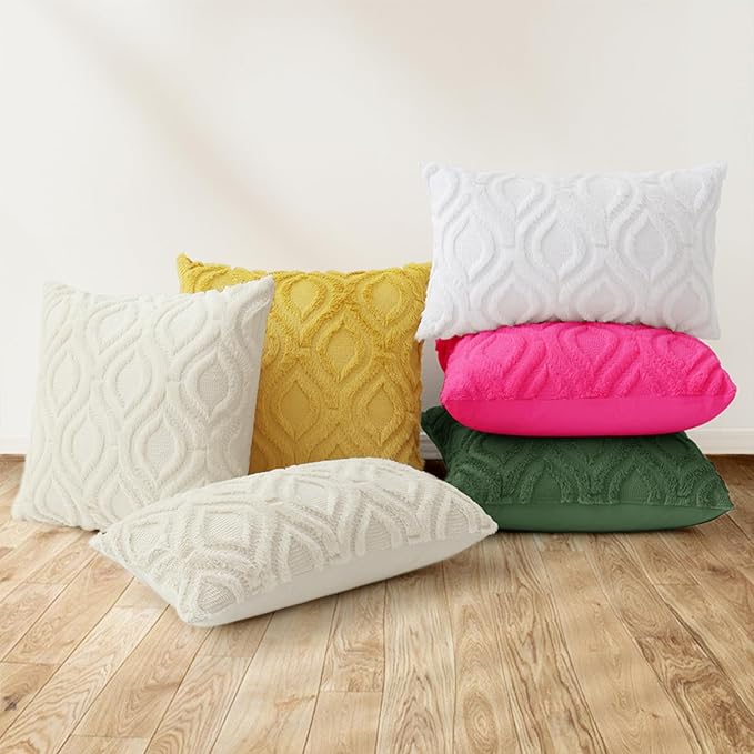 decorUhome Throw Pillow Covers 20x20 Inch Set of 2, Soft Plush Faux Wool Hot Pink Solid Couch Pillow Covers, Accent Farmhouse Neutral Square Pillow Cases for Sofa Bed Living Room