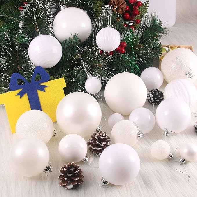 White 4.0" Large Christmas Balls - Christmas Tree Decoration Ornaments Shatterproof Hanging Balls for Birthday Halloween Holiday Wedding Decorations Set of 4pcs