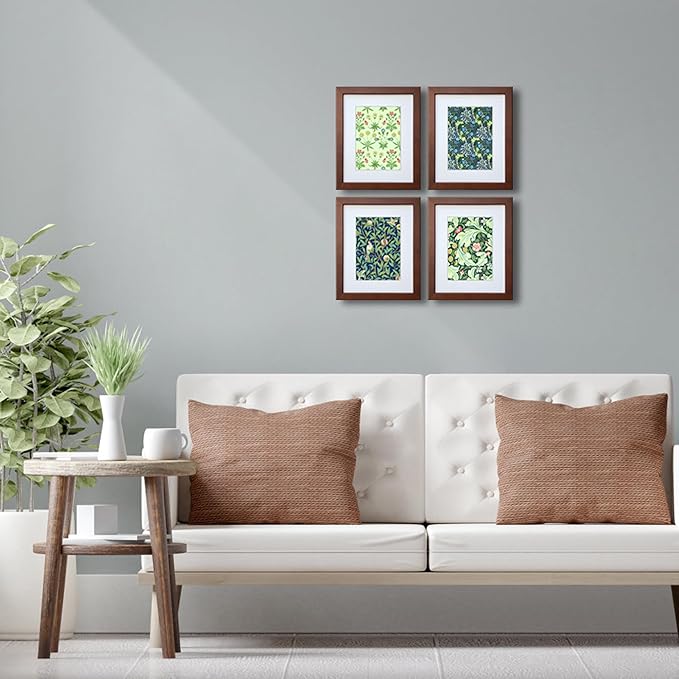8x10 Picture Frame Set of 4 Made of Solid Wood Photo Frame with Real Glass for Pictures 5x7 with Mat or 8x10 Without Mat, Wall Gallery or Tabletop display Picture Frames, Brown