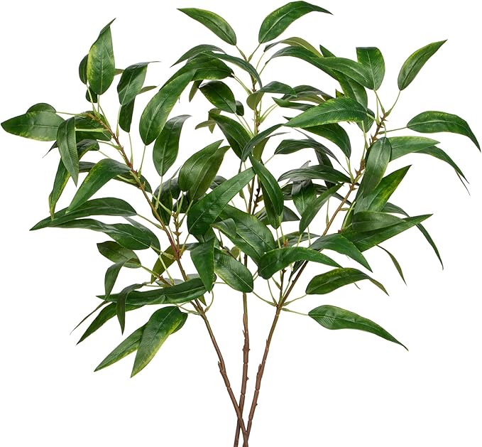 Faux Eucalyptus Stems Willow Eucalyptus Leaves 34” Long Fake Salix Leaves 3 Pcs Artificial Greenery Stems for DIY Bouquet Arrangements Centerpieces Shower Decorations-Artificial Eucalyptus Stems
