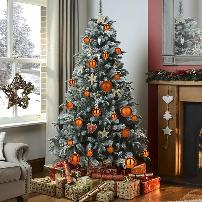 2.36" Brownish Orange Christmas Balls Ornaments 25 Pcs Shatterproof Christmas Ornaments Set Halloween Balls Ornament Brownish Orange Ornament for Xmas Tree Holiday Party