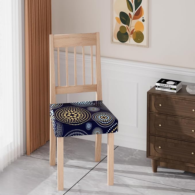 Stretch Dining Chair Seat Covers Set of 6,Dining Chair Slipcovers, Floral Printed Chair Covers,Soft Fabric Washable Upholstered Chair Seat Protector, No Rear Covers for Home Kitchen Dining Room