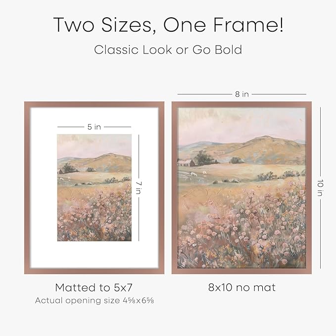 Homeforia Mocha Picture Frames 8x10, High End Metal 8 x 10 Photo Frame with Mat 5 by 7 Art, 10x8 Mocha Frame Matted to 5x7 inch Print, 8by10 Wall or Tabletop Frames, Tempered Glass, Wall Kit, Set of 1