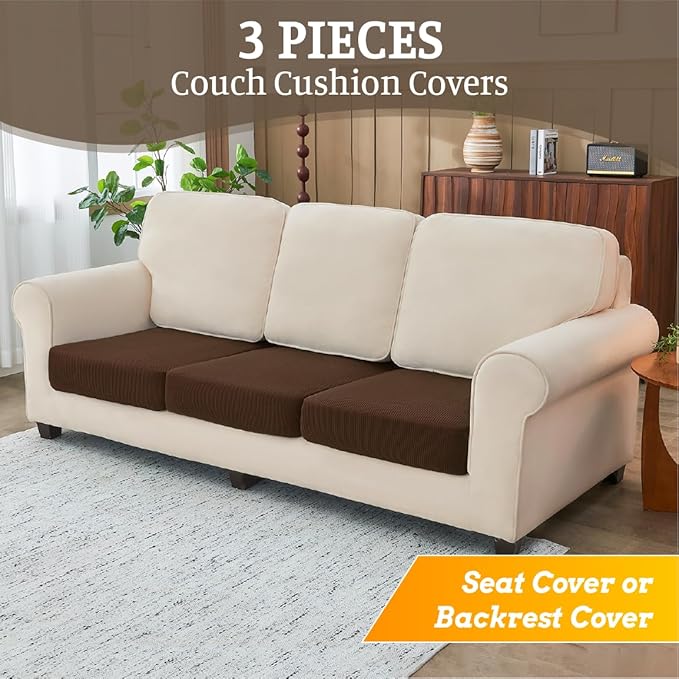 Sectional Couch Covers for Sofa Cushion L Shaped Couch Cover Washable Soft Couch Cushion Covers Stretch Sofa Slipcovers(3-Piece for Sofa Seat or Backrest, Caramel)