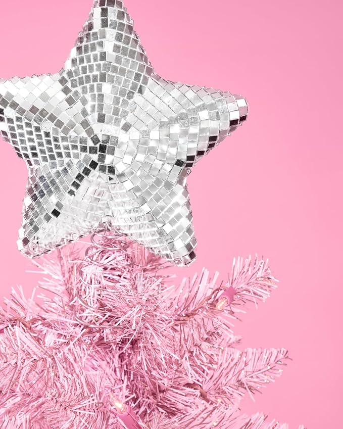 xo, Fetti Silver Disco Star Tree Topper, 8 in. | Christmas Tree Angel, Groovy Xmas Decorations, Holiday Party Decor, Fun Winter Gift, Metallic Stocking Stuffer