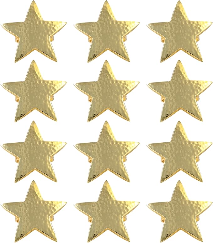 ALPHA Living HOME Napkin Rings Set of 12, Star Napkin Holders, Rustic Napkin Rings, Premium Metal Napkin Ring Bulk for Party Decoration, Dinning Table, Everyday, Family Gatherings (Gold)