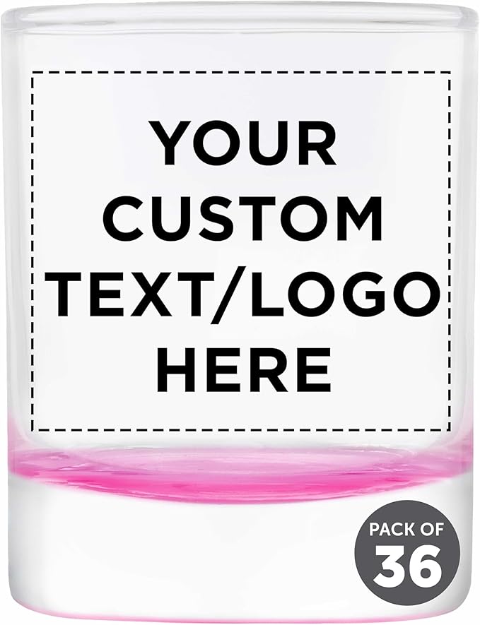 DISCOUNT PROMOS Custom Arc Votive Candle Holders 3 oz. Set of 36, Personalized Bulk Pack - Thick Base, Perfect for Wedding, Anniversary and Party Favors - Pink Bottom