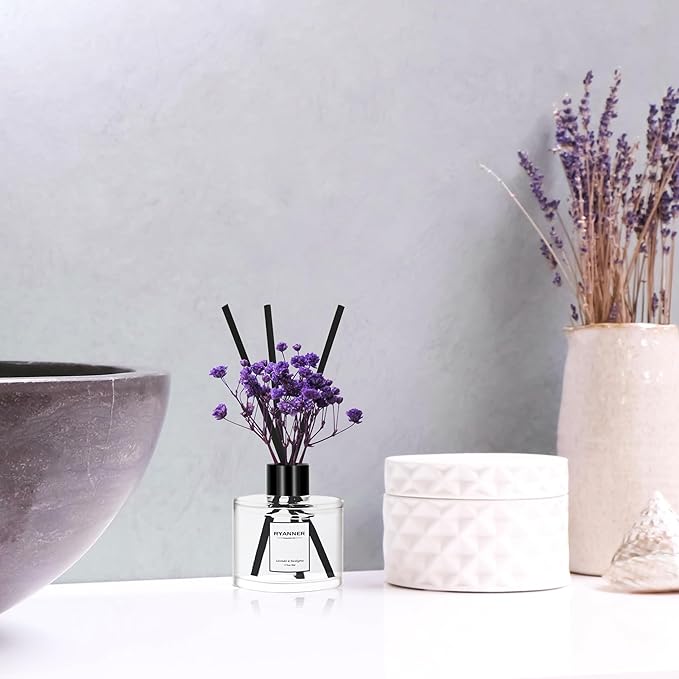 Reed Diffuser Set of 3 Pack,Lavender Eucalyptus/White Jasmine/Lemongrass Scented Oil Diffuser with 12 Sticks(1.7 fl oz Each Pack),Air Freshener for Bedroom Bathroom Office | Shelf Decor