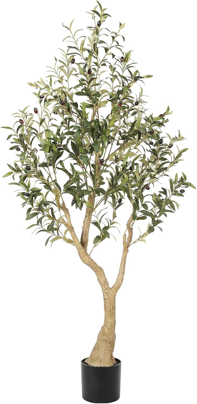 Realead Artificial Olive Tree 5FT - Realistic Faux Olive Tree Plants with Thick Trunk and Lifelike Fruits - Large Fake Olive Trees for Home Office Living Room Floor Decor Indoor