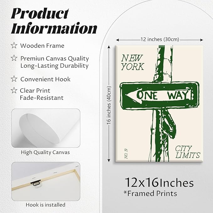 New York City Wall Art Nyc Canvas Wall Decor Vintage New York Pictures Poster Trendy Minimalist Wall Art Retro Prints New York City Painting Modern Artwork for Living Room 12x16x2 Inch Framed