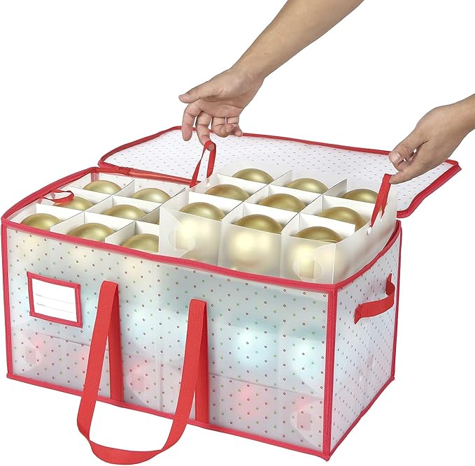 Sattiyrch Plastic Christmas Ornament Storage Box with Dual Zipper Closure - Box Contributes Slots for Holiday Ornaments 4 Inches - Keeps 54 Xmas Holiday Ornaments (4 Inches.54pcs)