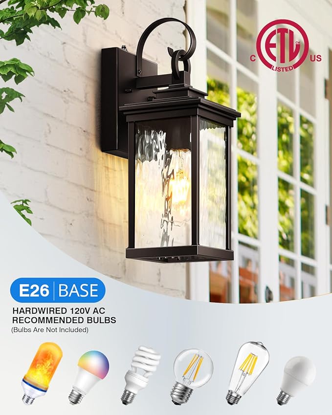 VIANIS Dusk to Dawn Outdoor Garage Lighting, Farmhouse Oil Rubbed Bronze Exterior Wall Sconce Lantern, Front Porch Light Fixtures Wall Mount, Anti-Rust Coach Lights for Garage, Outside House Lights