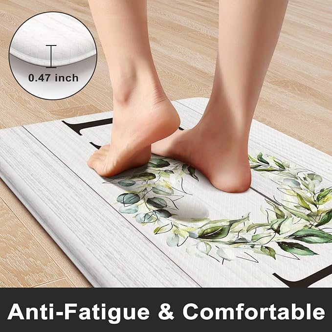 KIMODE Anti Fatigue Kitchen Mat Cushioned, Boho Farmhouse Kitchen Runner Rug, Non Slip Memory Foam Kitchen Mat for Floor, Waterproof Standing Desk Mat for Laundry Office Sink 20"x39" White