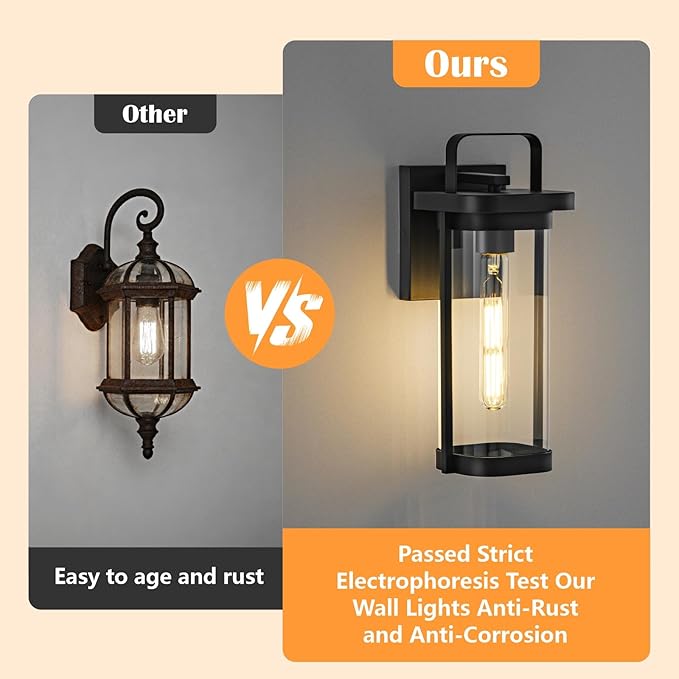 LETRY 2-Pack Outdoor Wall Lights, Porch Lights, Waterproof Outdoor Wall Sconce Lanterns, Exterior Lighting Fixtures Matte Black with Clear Glass Shade for House Patio Garage Doorway Entryway