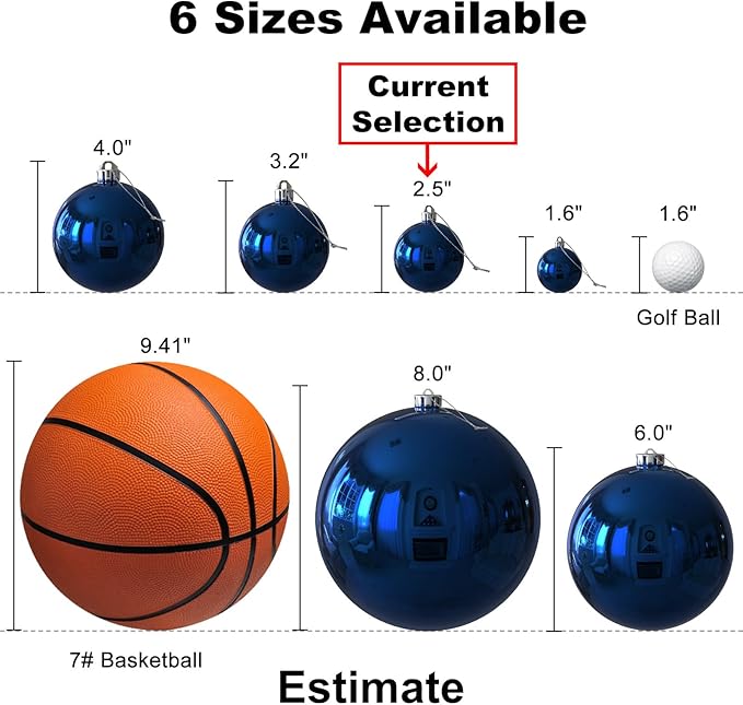 Navy Blue 2.5" Christmas Balls Christmas Tree Decoration Ornaments Shatterproof Hanging Balls for Birthday Halloween Holiday Wedding Decorations Set of 10pcs