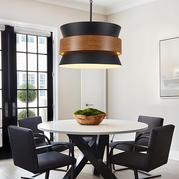 5 Light Large Farmhouse Chandelier, Black Vintage Industrial Light Fixture, Rustic Round Coastal Pendant Light Adjustable Hanging for Dining Room Living Room Kitchen Island Foyer Hallway