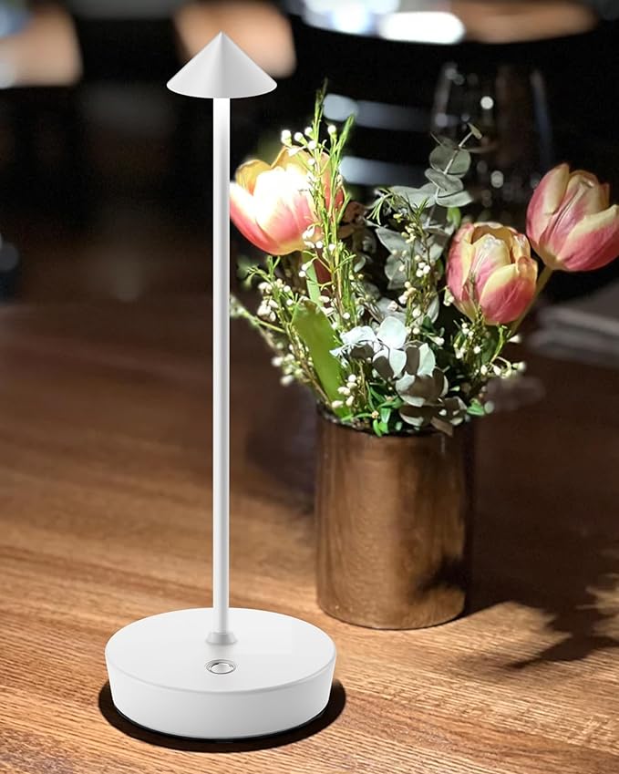 Cordless Table Lamps Rechargeable, 6000mAh Battery Operated LED Desk Lamp Outdoor Waterproof Portable Touch Dimmable Table Night Light for Patio Restaurant Dining Home Set of 2 White