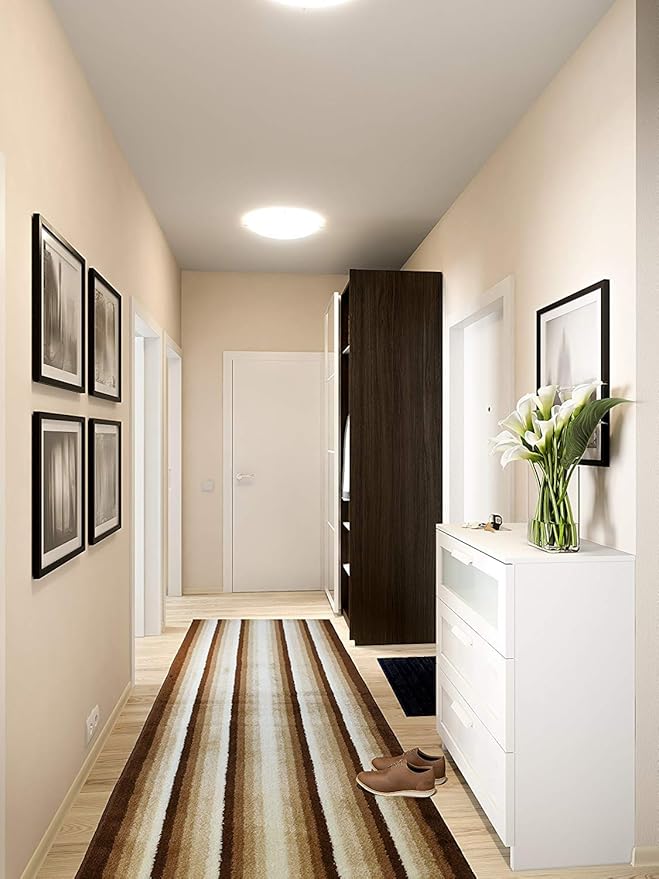 Custom Size Hallway Runner Rug, Slip Resistant, 26 Inch Wide X Your Choice of Length, Stripes Brown, 26 Inch X 10 feet