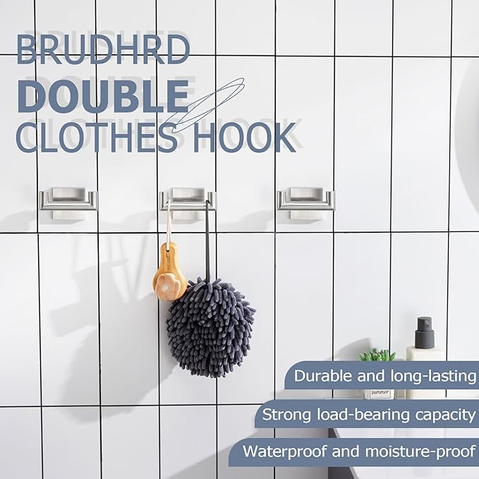 KOKOSIRI Robe Hook Bathroom Double Towel Coat Hooks for Bath Kitchen Wall Mounted, 3 Pack Brushed Nickel Stainless Steel B1015BR-P3