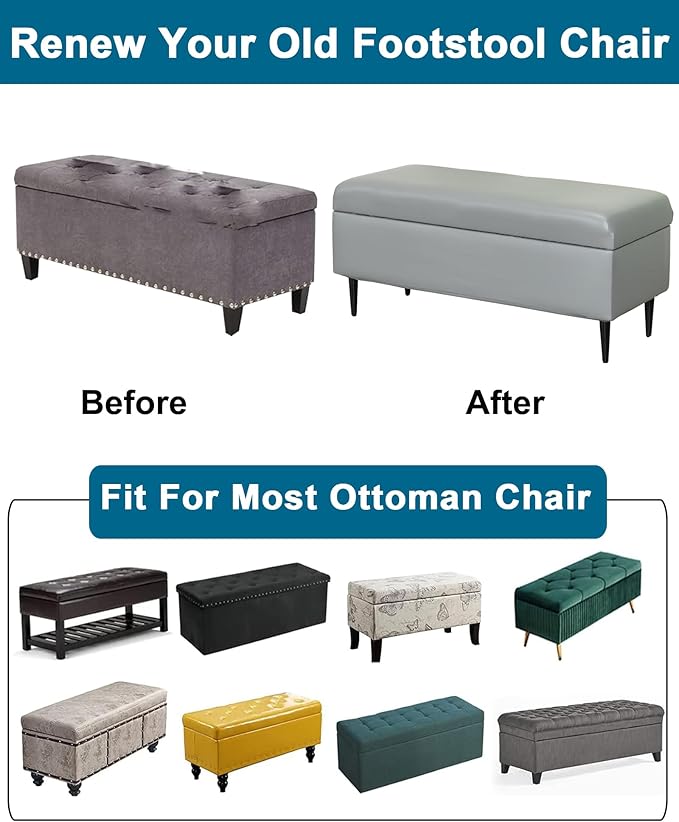 CRFATOP Waterproof PU Ottoman Stool Cover Stretch Folding Storage Footstool Bench Slipcovers Upholstered Foot Chest Chair Covers Washable Entryway Furniture Protector with Elastic Bands,L,Dark Grey