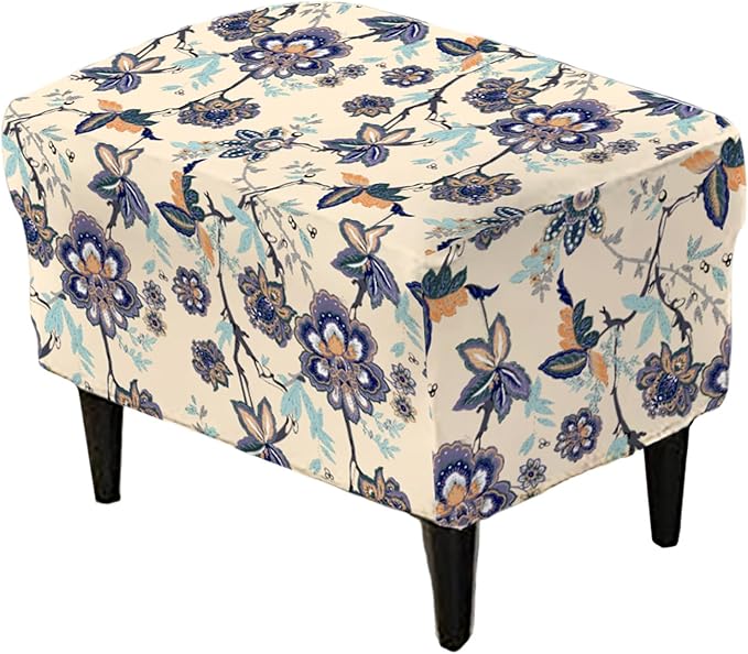 KRFOONN Stretch Ottoman Cover Slipcovers Rectangle Fit Length 27"-35" Footrest Stool Covers Printed Ottoman Cover for Foot Stool Furniture Protector with Non Slip Elastic Bottom, Color 26
