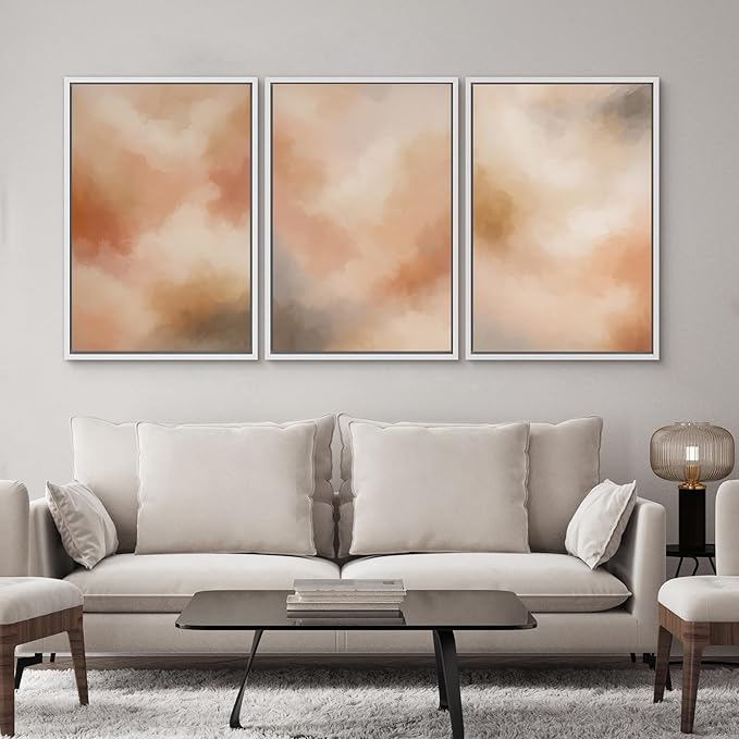 SIGNWIN Framed Canvas Print Wall Art Set Warm Abstract Clouds Neutral Tones Modern Minimalist Illustrations Modern Art Decorative Chic Calm for Living Room, Bedroom, Office - 16"x24"x3 White
