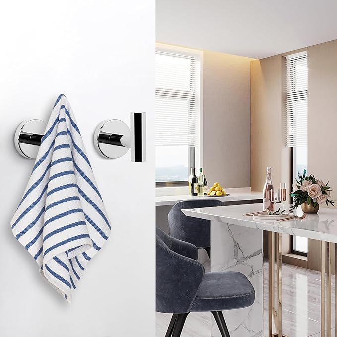 NearMoon Bath Towel Hooks- SUS 304 Stainless Steel Robe Hook Holder, Heavy Duty Coat Hook for Bathroom Livingroom Hotel Kitchen Garage, Wall Mounted (Chrome Finish, 3 Pack)