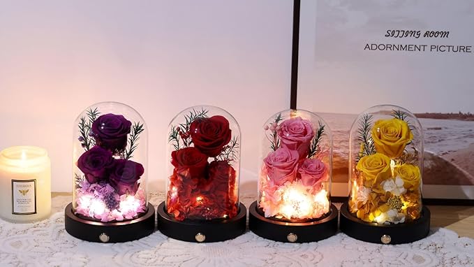 Forever Flowers Gifts for Women,Preserved Roses in Glass Dome, Eternal Flowers for Delivery Prime, Real Pink Roses Anniversary Valentines Day Christmas Birthday Gifts for Mom Grandma Wife