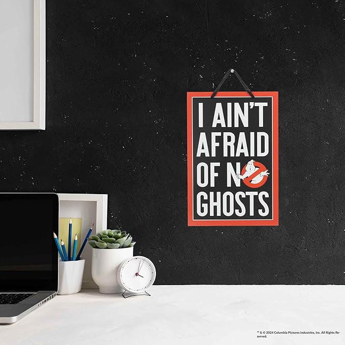 Ghostbusters I Ain't Afraid of No Ghosts Hanging Metal Sign - Funny Ghostbusters Sign for Movie Room or Halloween Decor