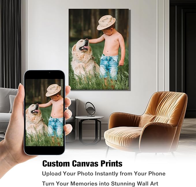 Custom Photo Canvas Print, Personalized Picture to Canvas Wall Art, Wedding Family Pet Portrait Print, Floating Frame or Gallery Wrapped Personalized Artwork, Handmade Canvas Wall Decor Made in USA