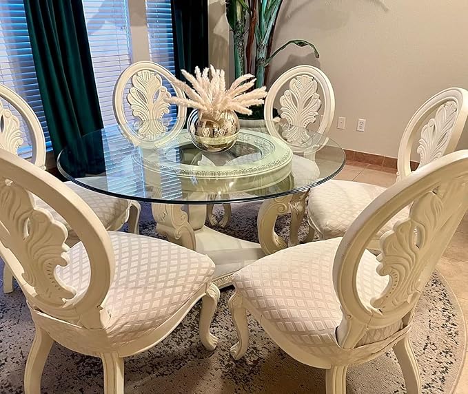 SearchI Stretch Dining Chair Seat Covers Set of 6, Soft Removable Washable Seat Covers for Dining Chairs, Dining Room Seat Cover Slipcover Protector (Rear-Covered, Beige Diamond Jacquard)