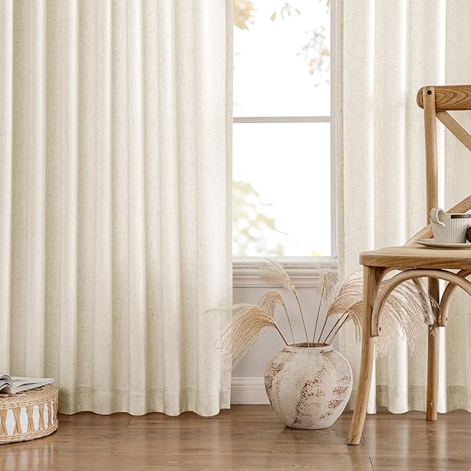 MIULEE Non-See-Through Privacy Linen Curtains 2 Panels, Light Filtering Window Curtains Farmhouse Textured Back Tab Semi Sheer Drapes for Bedroom Living Room, 52 x 84 Inches Long, Cream Ivory