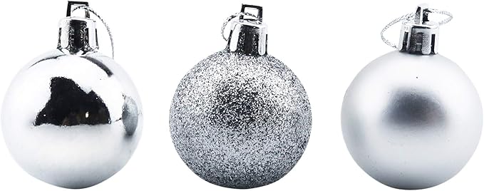 Bestjybt 24pcs 1.18" Small Christmas Ball Ornaments Shatterproof Christmas Decorations Tree Balls for Holiday Wedding Party Decoration, Tree Ornaments Hooks Included (Silver, 3cm/1.18")