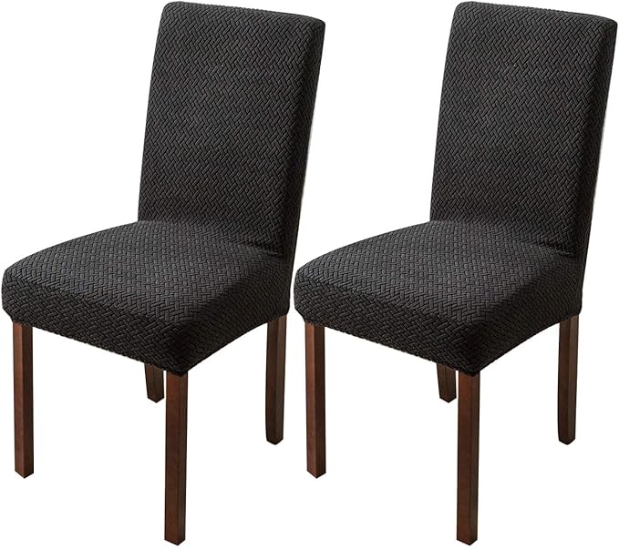 Genina Chair Covers for Dining Room Chair Covers Dining Chair Slipcovers Stretch Kitchen Parsons Chair Cover (Black, 2 PCS)