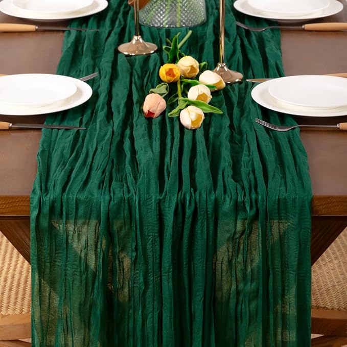 Christmas Emerald Green Cheesecloth Table Runner 1pcs Dark Green Table Runner 22×120 inch 10FT Home Decor for Farmhouse Wedding Baby Shower Birthday Party Ceremony