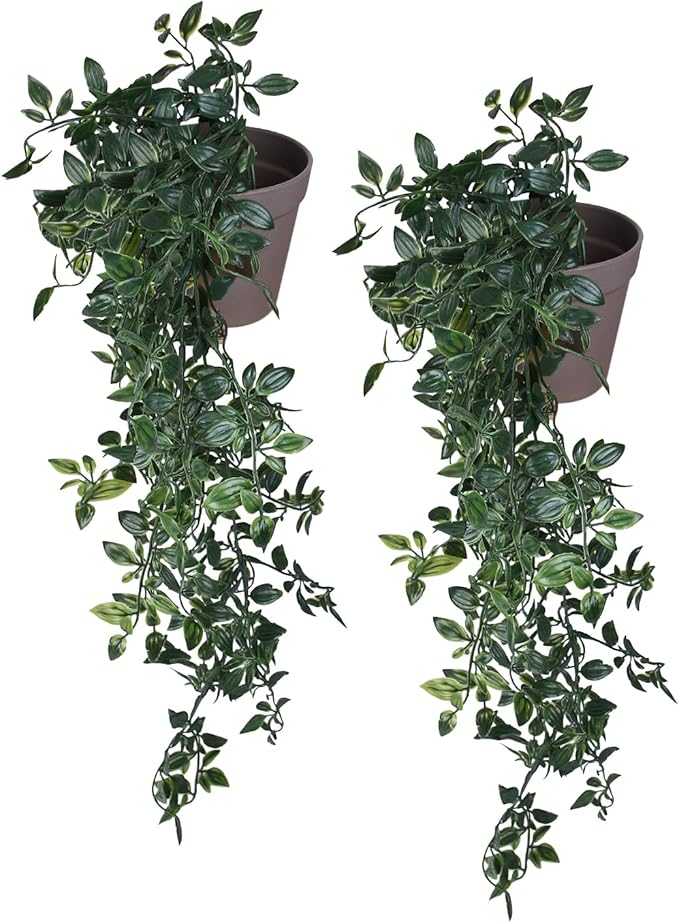 VENTO 2 Pack Fake Artificial Hanging Plants with Pots, Faux, Vines, Pathos, Greenery for Home, Garden, Office, Balcony, and Indoor/Outdoor Decor, Durable Plastic, No Maintenance, Brown, 28x10x10 cm