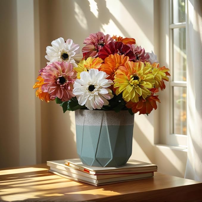 6 Pack Artificial Chrysanthemum Silk Flowers Zinnia Flowers,24'in Long Stem Fake Flower,Suitable for Wedding Decoration Bouquets,Fall Decor,Home Decor (Yellow-Orange Mix)