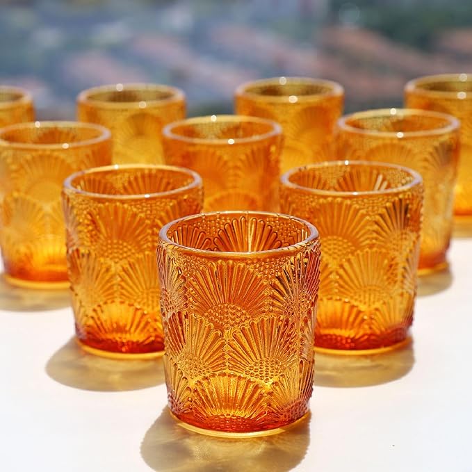 Woho 24pcs Amber Votive Candle Holders, Glass Tea Lights Candle Holder for Wedding Table Centerpiece, Vintage Tealight Candle Holder Decor for Anniversary, Bridal Shower Christmas Party