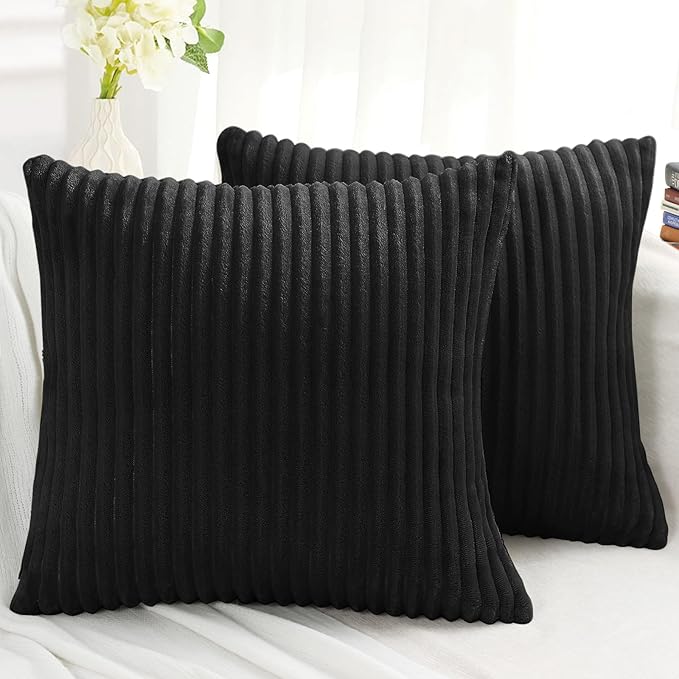 Simmore Decorative Christmas Throw Pillow Covers 22x22 Set of 2, Soft Natural Plush Flannel Double-Sided Fluffy Couch Pillow Covers for Sofa Living Room, Black