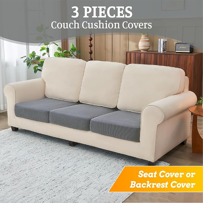 Sectional Couch Covers for Sofa Cushion L Shaped Couch Cover Washable Soft Couch Cushion Covers Stretch Sofa Slipcovers(3-Piece for Sofa Seat or Backrest, Light Grey)