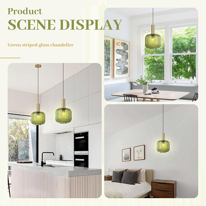 Green Glass Pendant Light Vintage Kitchen Pendant Lighting Over Island Sink Mid Century Modern Gold Hanging Pendant Light Fixture for Bedroom Living Room Dining Room