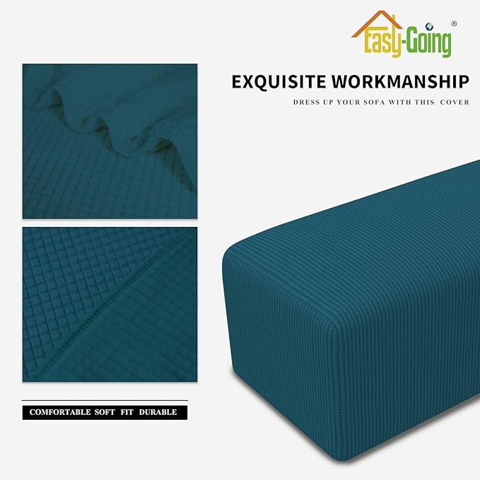 Easy-Going Stretch Ottoman Cover Folding Storage Stool Furniture Protector Soft Rectangle slipcover with Elastic Bottom (Ottoman X-Large,Peacock Blue)