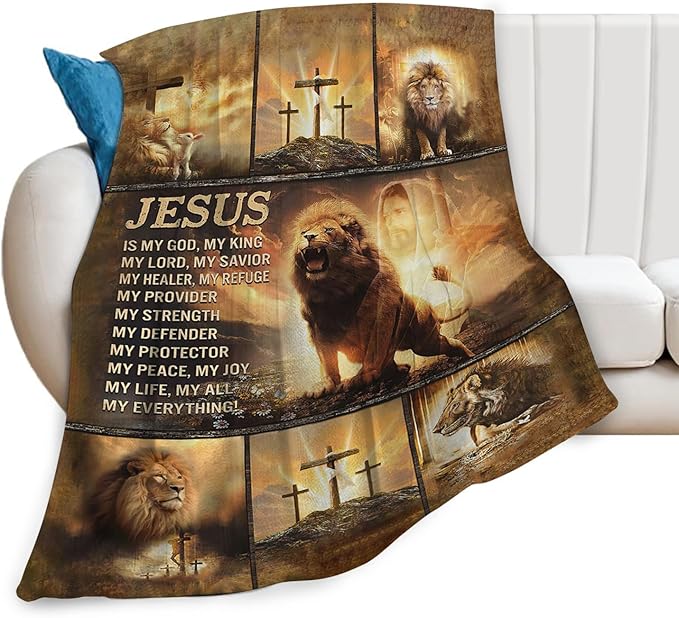 Tijuboni Christian Lion Throw Blanket Religious Gifts for Women Men Girls Boys Kids Adults Soft Flannel Fleece Blanket for Couch Sofa Bed Home Decor 60"x80"